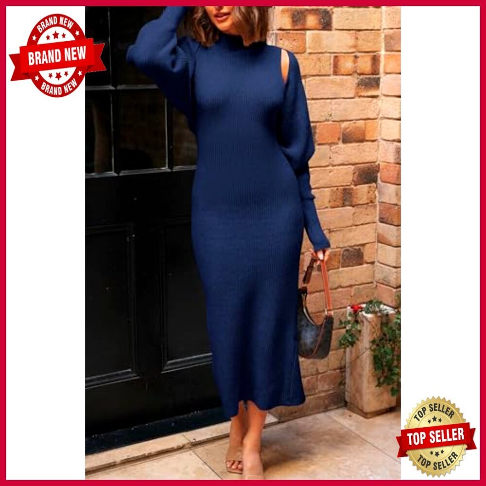 Slim Fit Knit Maxi Dress Set with Cropped Cardigan, Mock Neck, Hand Wash - Picture 6 of 7